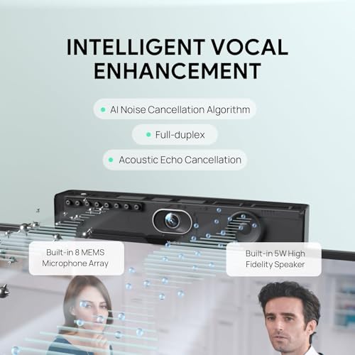 Yealink MeetingBar A10 4K Video Conference Room System with 120 Wide Angle Camera AI Auto Framing Conference Webcam with 8 Mics Arrays Speaker Tracking Noise Cancellation Teams Zoom Certified - size: A10-010