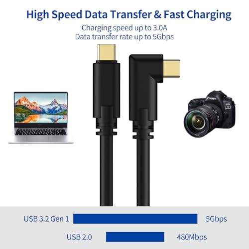 Jelanry Camera Tether Cable USB C to USB C 90° Right Angle, for Power Delivery, 5Gbps Data Transfer, Charging Between Camera & Computer+ Tethering Cable Lock Clamp for Sony Canon Nikon, 16.4 feet 5m - size: Straight+Elbow