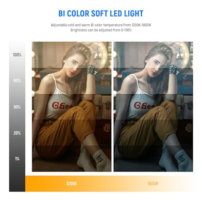 NEEWER 13" LED Video Light Panel Kit, 2 Pack Bi Color Dimmable with Tripod Stand, 4000mAh Battery, 3200K-5600K CRI97+, USB, for Studio/Streaming/YouTube, Black, NL-192AI