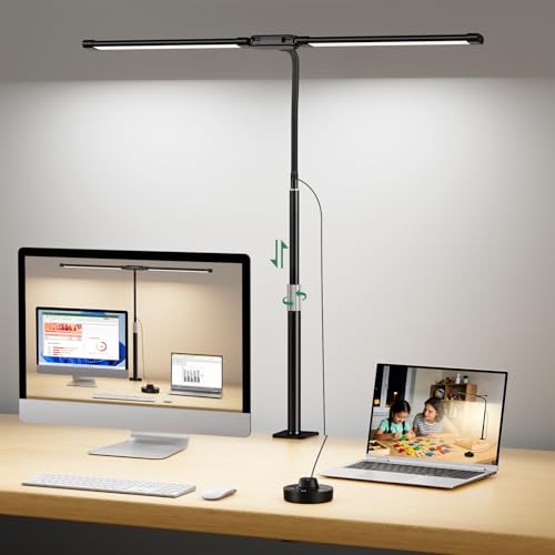LED Desk Lamp with Clamp, 23.5-31.5 Inches, Black | 24W, 75 Lighting Modes, Flexible Neck Design, Telescopic Height, For Home Office Study Work Craft Paint - size: 2-Head Adjustable Height Desk Lamp