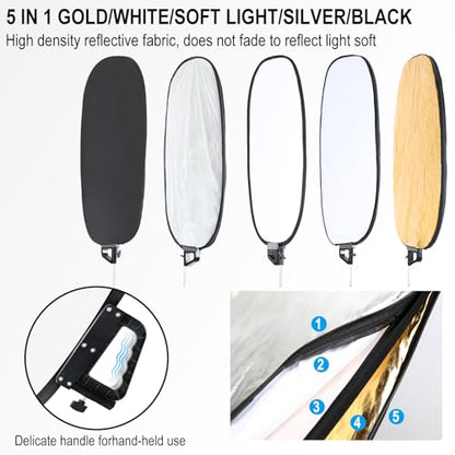 5 in 1 Photography Reflector 27x35inch (72x90cm) Collapsible Light Reflector with Handle & Connection Adapter,Portable Light Reflectors Diffuser Panel Photography Kit for Studio Video&Outdoor Lighting