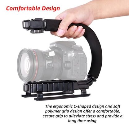 Super Grip U Handheld Stabilizer Handle with Hot Shoe Mount for DSLR Camera Camcorder Portable Video Recording (Portable U Grip)