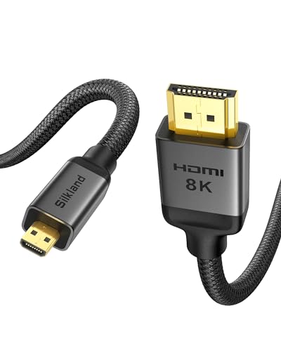 Silkland 8K 4K Micro HDMI to HDMI Cable 10ft, Micro HDMI 2.1 Adapter [8K@60Hz, 4K@240Hz 144Hz 120Hz] 6K 5K, 48Gbps, HDR, Compatible for Samsung G8,G9, Camera, Raspberry Pi 5 4, GoPro Hero, Cam Link - size: 10 Feet