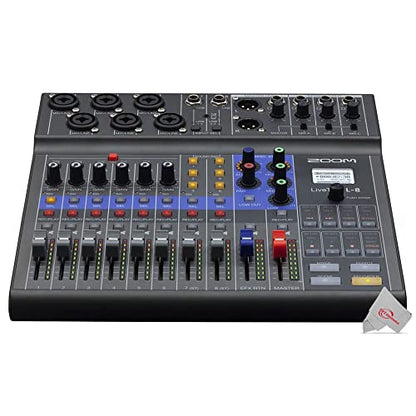 Zoom LiveTrak L-8 Portable Podcast 8-Track Digital Mixer And Multitrack Recorder + Zoom ZDM-1 Podcast Mic Pack Accessory Bundle With Microphone + Accessory Kit