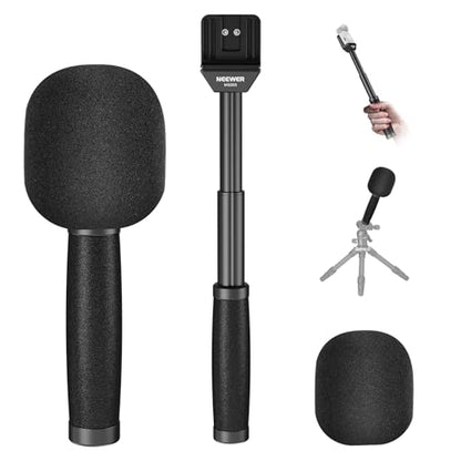 NEEWER 13"/33cm Telescopic Lavalier Microphone Handheld with Anti Off Cold Shoe Foam Windscreen Interview Mic Handle Compatible with Rode Wireless Go II DJI Mic CM31, MS005 - style: MS005(33cm)