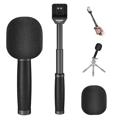 NEEWER 13"/33cm Telescopic Lavalier Microphone Handheld with Anti Off Cold Shoe Foam Windscreen Interview Mic Handle Compatible with Rode Wireless Go II DJI Mic CM31, MS005 - style: MS005(33cm)