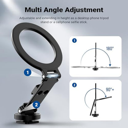 NEEWER Magnetic Tripod Phone Mount Cold Shoe Adapter, Aluminum Compact Lightweight Portable Phone Holder Attachment for Camera, Compatible with MagSafe iPhone Samsung Android Video Recording, CA163
