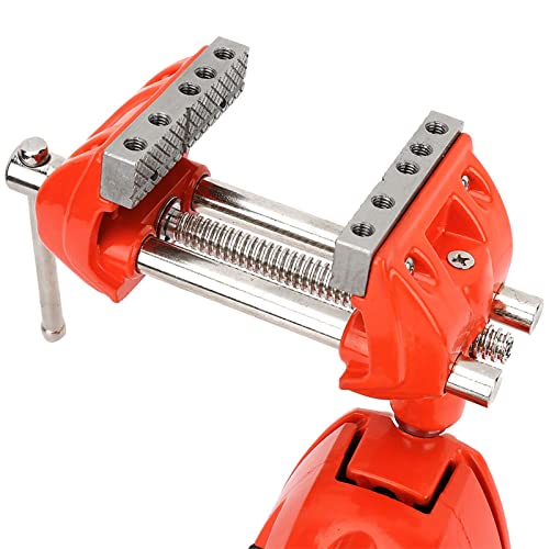 Clamp Bench Vise with Post Universal,360° Swiveling Articulating Vise,Table Clamp Vise with Swivel Base,Bench Vice for Woodworking,DIY,Drilling,Sawing Working(Orange)