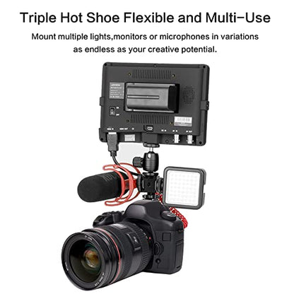 Triple Cold Shoe Mount Adapter, Cold Shoe Adapter Extension Bracket,Cold Shoe Mount Adapter with 1/4"-20 & 3/8"-16 Threads, Hot Shoe Mount for Camera DSLR Mirrorless Camcorder Mic LED Light Monitor