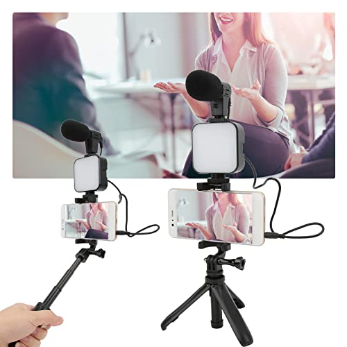 Smartphone Vlogging Kit, Wireless Phone Video Microphone Kit with Fill Light, 360° Rotating Phone Holder and Desktop Tripod for Live Broadcast Vlog Recording