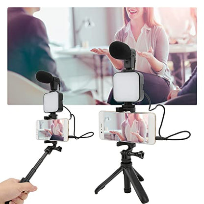 Smartphone Kit, Live Broadcast Video Recording Kit with Fill, Tripod and Phone Holder, 35mm. Microphone for Clear Sound, 360° Rotatable for 55. 8cm Phones,