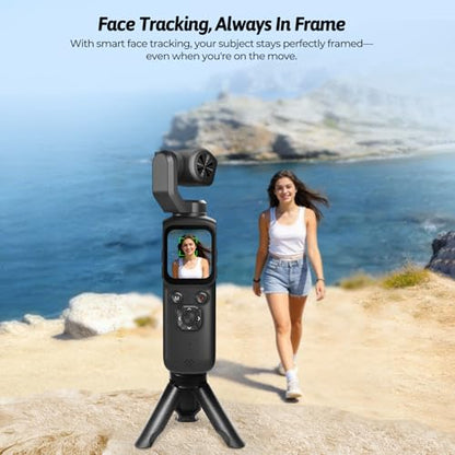4K Vlogging Camera for YouTube, 75MP Pocket Digital Camera with 330° Rotating Gimbal Lens, Travel & Beginner Handheld Vlog Camera, WiFi Content Creator Kit with Tripod, 16GB Card