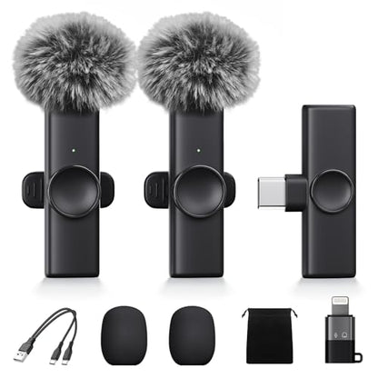 2 Pack Wireless Lavalier Microphone for iPhone iPad Android, Plug & Play Lapel Mic with Noise Reduction, Professional Mini Mic for Video Recording, YouTube TikTok Vlog Podcast Interview Livestream