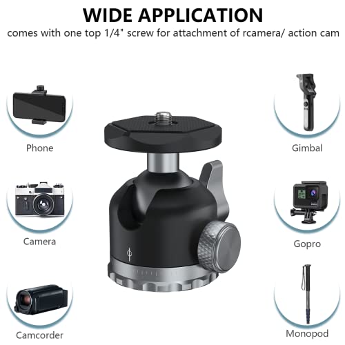 Tripod Ball Head 360 Degree Rotating Panoramic Ballhead with 1/4 inch Screw 3/8" Thread Mount, Max Load up to 5 kg/ 11lb,for Monopod, DSLR, Phone, Gopro - size: Heavy duty 11/lb