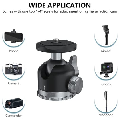 Tripod Ball Head 360 Degree Rotating Panoramic Ballhead with 1/4 inch Screw 3/8" Thread Mount, Max Load up to 5 kg/ 11lb,for Monopod, DSLR, Phone, Gopro - size: Heavy duty 11/lb