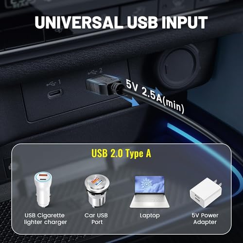 EWAY Mini USB Dash Cam Power Cable 13ft, for Rexing V1 Pro V5 V3 Byakov S6 Rove R2-4K Dashcam Dashboard Camera Recorder, USB 2.0 A to 90 Degree Right Angle Mini-B Charging Cord Car Charger Adapter