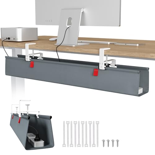 Univivi No Drill Under Desk Cable Management Tray, 36" Cord Organizer for Table, Clamp/Screw Mount Desk Cable Management, Premium Fabric Cable Management Tray for Office, Home - color: Grey, size: 36"L x 5.5"W