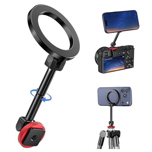 Itramax Magnetic Cold Shoe Camera Phone Mount for Magsafe,1/4" Threaded Hole iPhone Tripod Holder for iPhone 17 Pro Max 16 15 Plus 14 13 12,Samsung,Canon Nikon Sony DSLR,360° Rotation Photography - color: Black