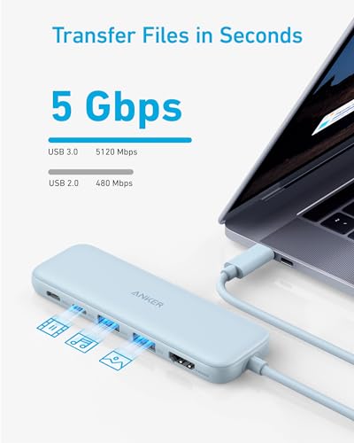 Anker USB C Hub, 5-in-1 USBC to HDMI Hub with 4K Display, 5Gbps USB-C and 2 5Gbps USB-A Data Ports for MacBook Pro, MacBook Air, Dell XPS, Lenovo Thinkpad, HP Laptops and More (Blue) - color: Blue
