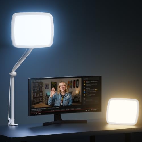 NiceVeedi 14" Soft Key Light, Dimmable Desk Ring Light with Clamp, 2700K-6500K/CRI97+/Flexible Arm/2.4G Remote, Streaming Light for Podcast/Home Office/YouTube/TikTok/Makeup/Video Calls