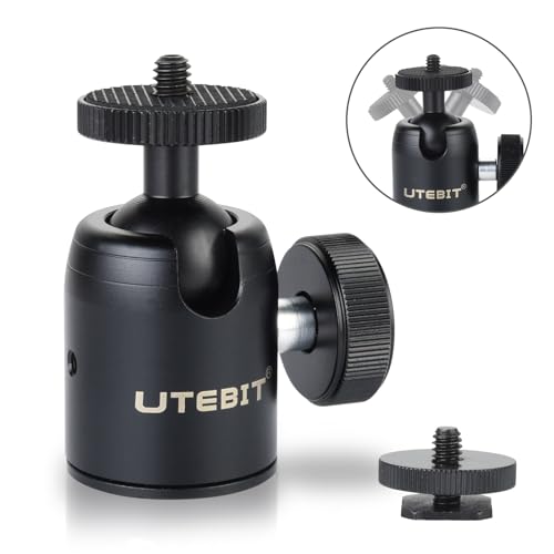 UTEBIT Mini Ball Head, with 3/8" to 1/4" Adapter Ballheads Black | 360° Pan 90° Tilt Tripods Mount with 24mm Ball Head Metal Low Profile, Camera Mount Adapter Holder for Phone/DLSR Camera - style: 24mm Ball Head