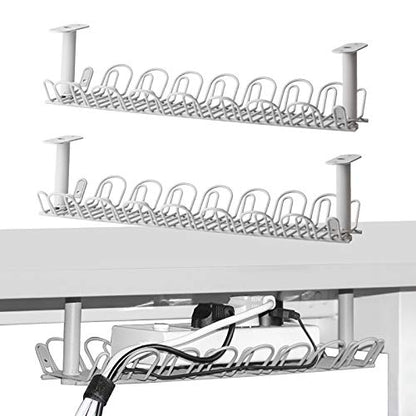 2 Packs Cable Management Tray, 14 inch Under Desk Cable Holder for Wire Organization, Heavy Metal Cord Organizer Ideal for Computer Home Office Standing Desks to Hide Power Strips (Gray)