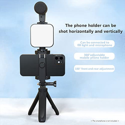 Andoer Smartphone Vlogging Kit Tripod Phone Holder + Microphone + Video Light + Clip + 3.5mm TRS to TRRS Audio Cable for Live Stream Video Recording