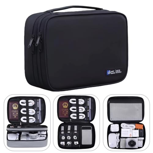 Electronics Organizer Travel Case,Cord Organizer Travel, Double-Layer Cable Organizer Bag, Tech Pouch Accessories Carry Storage For Phone, Cables, Airpods, USB, Sd Card,Essentials (Black) - color: Double layer-Black