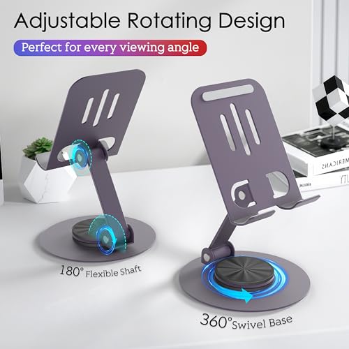 Metal Cell Phone Stand for Desk, Multi-Angel Adjustable 360° Rotation Desktop Phone Holder and Foldable Mobile Phone Stand, Compatible with iPhone 17 16 Pro Max and All Smartphones, Purple - color: Purple