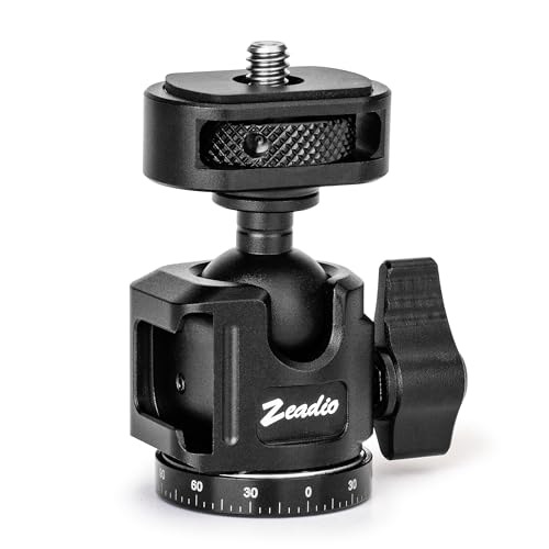 Zeadio Ball Head Mount with 1/4" & 3/8" Thread - 360° Panoramic Heavy Duty Metal Camera Mount Tripod Head for DSLR, Gimbal, Action Cam (Small,Height 64cm)