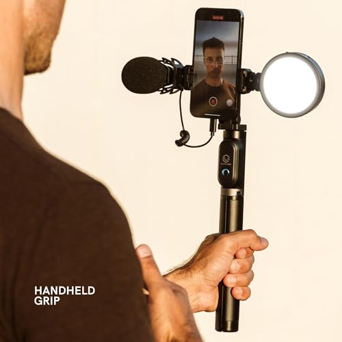 LUME CUBE Content Kit 2.0 - Portable Selfie Phone Grip with Adjustable Tripod Stand, LED Light & Built-in Audio Mic - Selfie Mobile Lighting Kit for Creators