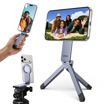 UGREEN for Magsafe Tripod 360° Rotating Adjustable Magnetic Phone Stand for 1/4'' Screw Port Compatibility with iPhone 17 16 15 14 13 12 Pro Max Air, Cell Phone StandTravel Essentials Accessories
