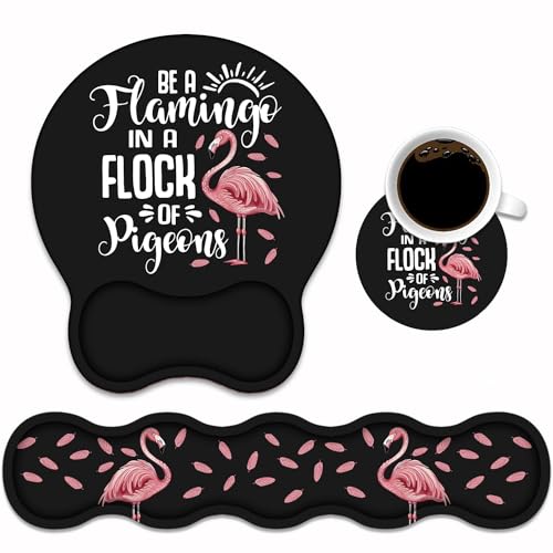 Keyboard Wrist Rest & Mouse Pad Wrist Support Set, Inspirational Quote Be a Flamingo in a Flock Pigeons Design Non-Slip Rubber PU Base for Home Office Working Studying Easy Typing & Pain Relief - color: Inspirational Quote Be a Flamingo in a Flock Pigeons