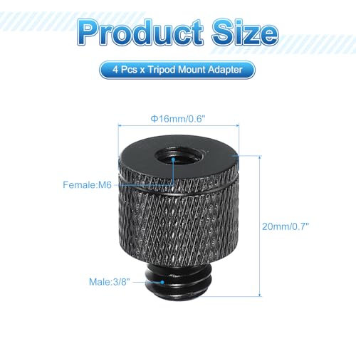 PATIKIL Tripod Screw Adapter M6 Female to 3/8 Male, 4 Pcs Tripod Nut Connectors Camera Mount Screw Camera Double Head Converter for Microphone Holder Magic Arms Accessories, 20 mm - size: M6 Female to 3/8 Male,20 mm