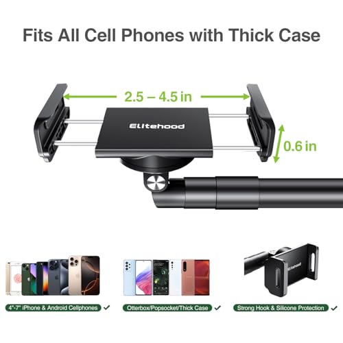 elitehood Floor Phone Stand Overhead Video Recording, 360 Degrees Swivel Tilt Adjustable iPhone Stand for Bed, Chair, Desk, Floor Phone Holder Compatible with iPhone 15, 14, 13, 12, Android Phone - style: Floor Stand