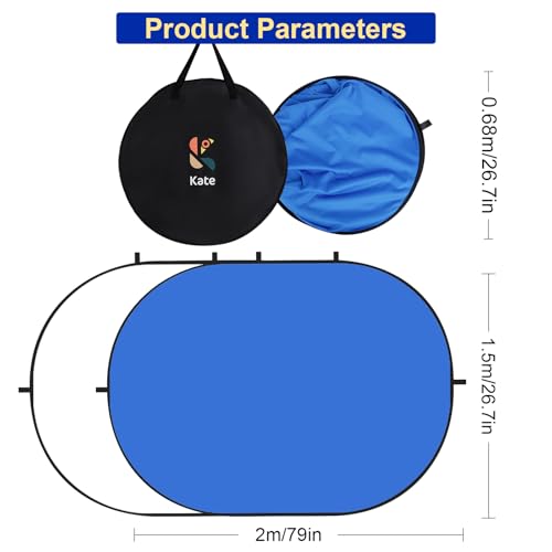 Kate Collapsible Pop-Up Backdrop for Self-Tape Auditions, Professional Headshots, Video Conferencing & Live Streaming - Portable Photography Background (5'x6.5' / 1.5x2m,Blue/White) - color: Blue/White