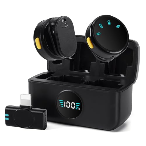 Mini Microphone for iPhone 14/13/12/11/X with Lightning Plug,Wireless Lavalier Microphone with Charging case,30H Battery Life,Noise Reduction,Clip-on Mic for Video Recording,YouTube,TikTok - style: Lightning