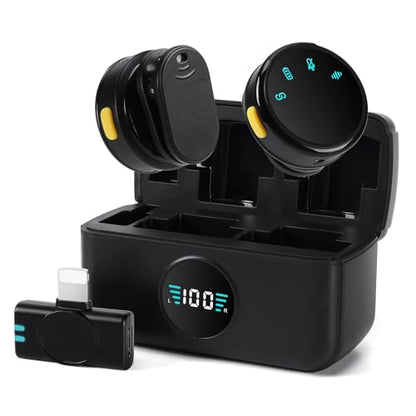 Mini Microphone for iPhone 14/13/12/11/X with Lightning Plug,Wireless Lavalier Microphone with Charging case,30H Battery Life,Noise Reduction,Clip-on Mic for Video Recording,YouTube,TikTok - style: Lightning