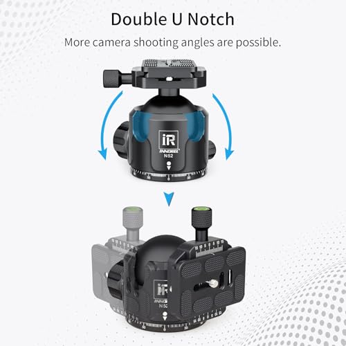 Low Profile Tripod Ball Head-INNOREL N52, Black, Panoramic CNC Metal Camera Tripod Ball Head with Two 1/4" Screw Arca Swiss Quick Release Plates for Tripod, Monopod,DSLR,Camcorder, Max Load 66lbs/30kg - size: N52-Black