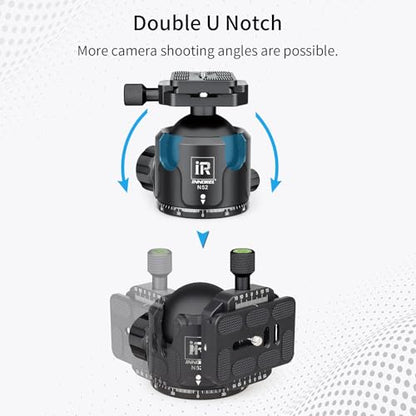 Low Profile Tripod Ball Head-INNOREL N52, Black, Panoramic CNC Metal Camera Tripod Ball Head with Two 1/4" Screw Arca Swiss Quick Release Plates for Tripod, Monopod,DSLR,Camcorder, Max Load 66lbs/30kg - size: N52-Black