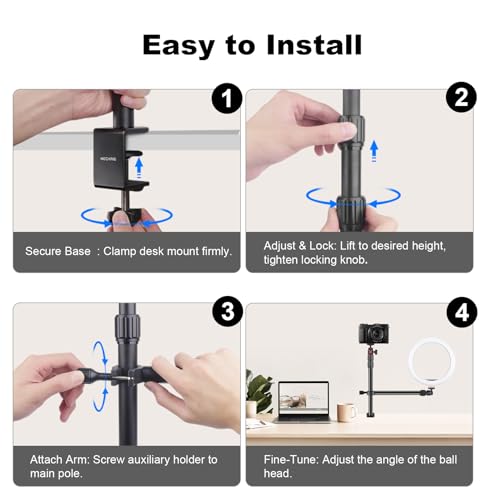 Camera Desk Mount Table Stand with Magic Arm & Ball Head, Table Light Stand with C Clamp, Webcam Desk Camera Mount for DSLR Ring Light Mic Live Streaming Vlog (811003) - style: 811003 - Table Stand with Horizontal Arm