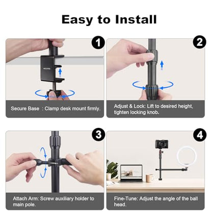 Camera Desk Mount Table Stand with Magic Arm & Ball Head, Table Light Stand with C Clamp, Webcam Desk Camera Mount for DSLR Ring Light Mic Live Streaming Vlog (811003) - style: 811003 - Table Stand with Horizontal Arm