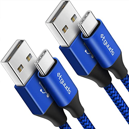 etguuds USB to USB C Cable 2ft, 2-Pack USB A to Type C Charger Cord Fast Charging for Samsung Galaxy A17 A16 A15 A26 A36 A56, S25 S24 S23 S22 S21 S20 S10 Note 20, for iPhone 17 16 15, Moto, Blue - color: Blue, size: 2ft