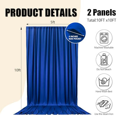 10ft x 10ft Blue Backdrop Curtains for Parties, Fabric Satin Background Curtain with Rod Pockets for Weddings, Birthday, Baby Shower, Photography, Graduation Party Backdrop Drapes, 2 Panels - color: Blue