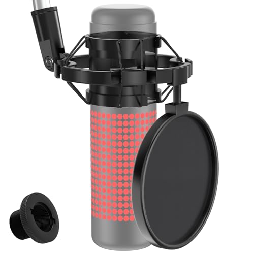 Microphone Shock Mount with Pop Filter, Universal Anti-Vibration Mic Holder for 42~46mm/1.65~1.81in Diameter Studio Condenser Mic, Mic Shock Mount, Mic Clip Holder