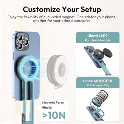 ULANZI MA30 Magnetic Phone Tripod Stand for iPhone, Aluminium Maglock Smartphone Mini Tripod Pocket Cell Phone Stand Strong Magnet Compatible with iPhone 17 16 15 14 13 12 Series, Mint Green - color: Mint Green