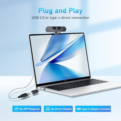 1080P Webcam with Built-in Microphone, W2N Web Cam, Privacy Cover, 75° FOV, Noise Cancellation, Plug & Play Web Camera for Computer, USB Webcam for Pc, Laptop, Desktop, Mac - color: 2K/75°FOV