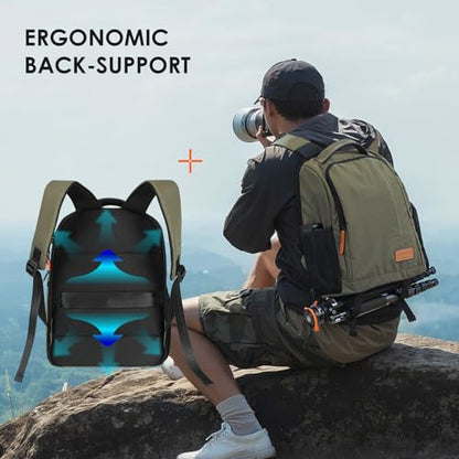TARION Camera Backpacks for Photographers - Camera Bag Photography Backpack with 15" Laptop Compartment Side Access Tripod Holder - Waterproof Rain Cover- Anti-theft Hidden Pocket - TB04 Green - color: Green