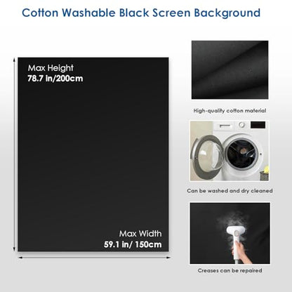 Black Screen Backdrop Kit, Portable Blackscreen Background with T-Shaped Stand, 5 Clamps & Carrying Bag for Photography, Streaming, Zoom, Gaming, (Black, 6.5 Feet X 5.0 Feet) - color: 78×59IN Black
