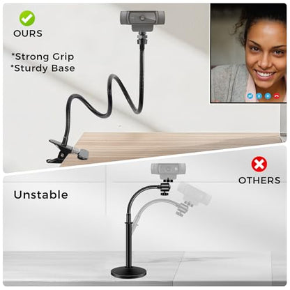 Webcam Stand Phone Mount for Desk, Gooseneck Desktop Tripod & Tabletop Phone Holder with Clamp & 1/4" Thread, Compatible with Action Camera GoPro C922 C930e C920S C920 615 C960 C920x Brio